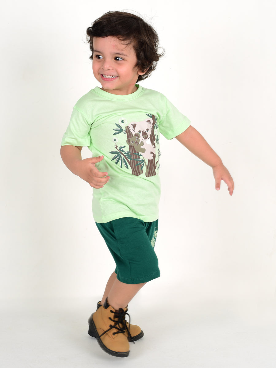 Koala Printed Cotton Short Set (Green) – Tiny Planet Pk